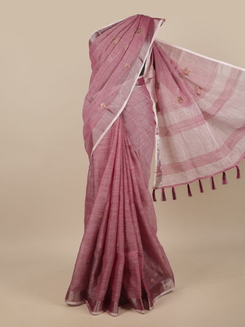 

Pothys Purple & Beige Embroidered Linen Blend Saree