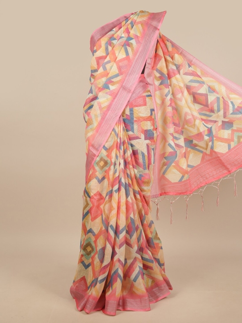 

Pothys Rose & Blue Printed Linen Blend Saree