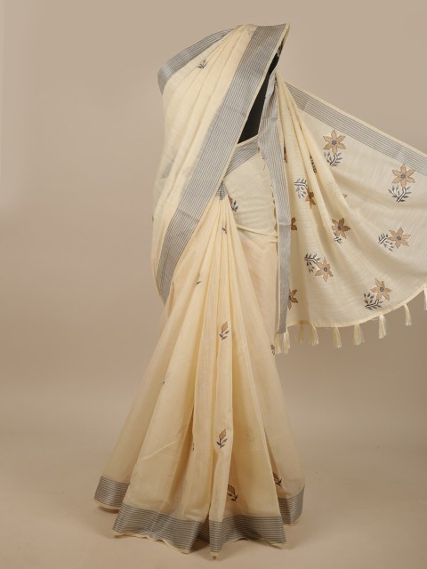 

Pothys Cream-Coloured Embroidered Chanderi Saree