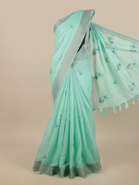 

Pothys Green Embroidered Chanderi Saree