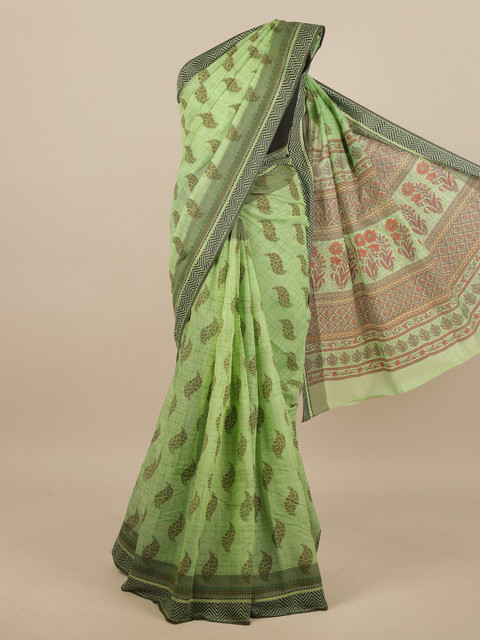 

Pothys Green & Red Ethnic Motifs Chanderi Saree