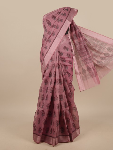 

Pothys Mauve & Green Floral Chanderi Saree