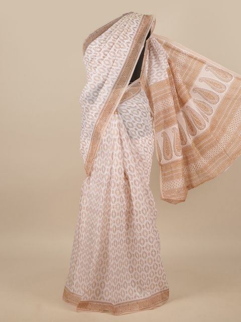 

Pothys White & Beige Printed Chanderi Saree