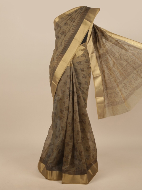 

Pothys Brown & Gold-Toned Floral Chanderi Saree