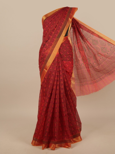 

Pothys Maroon & Gold-Toned Printed Chanderi Saree