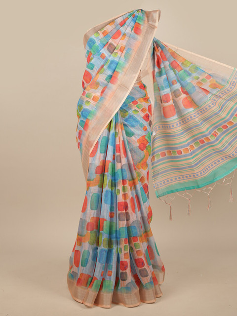 

Pothys Blue & Red Floral Linen Blend Saree
