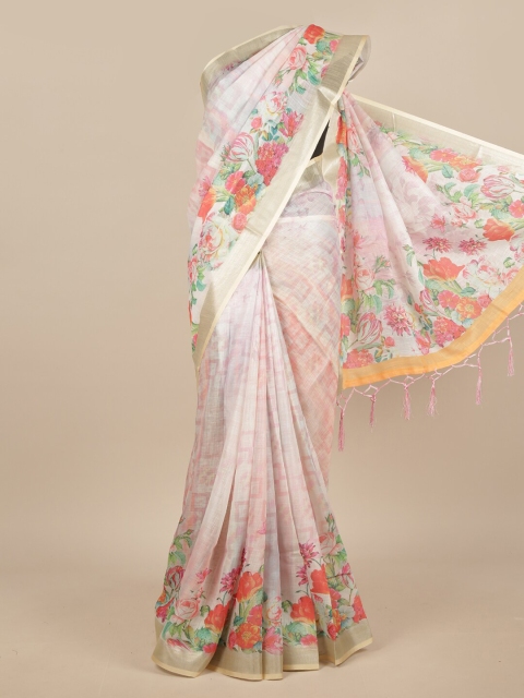 

Pothys Pink & Silver-Toned Ethnic Motifs Linen Blend Saree