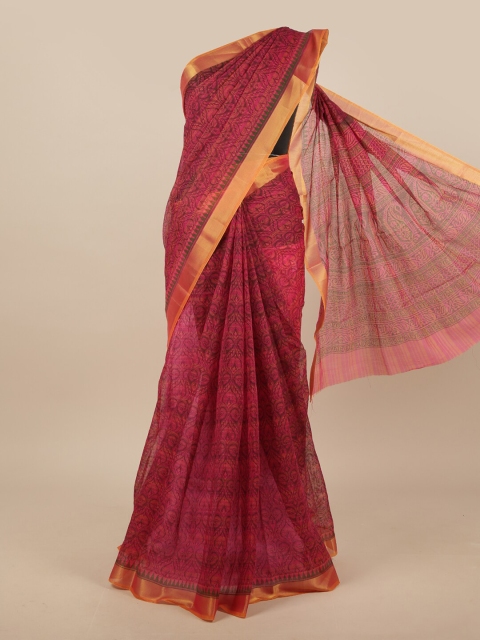 

Pothys Pink & Yellow Floral Chanderi Saree