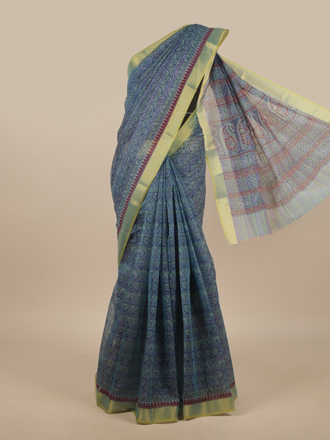 

Pothys Blue & Red Floral Chanderi Saree