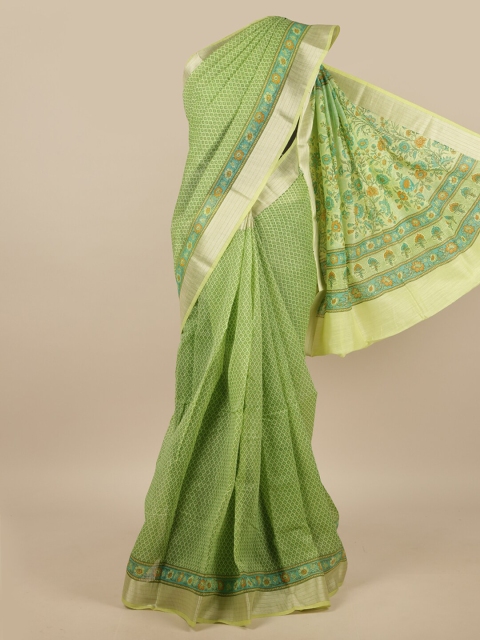 

Pothys Green & Gold-Toned Ethnic Motifs Chanderi Saree