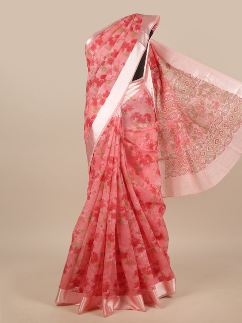 

Pothys Pink & Green Ethnic Motifs Chanderi Saree