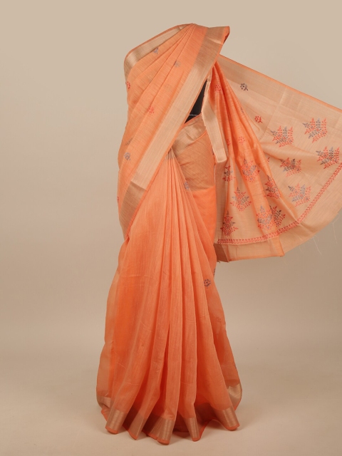 

Pothys Orange & Grey Embroidered Chanderi Saree