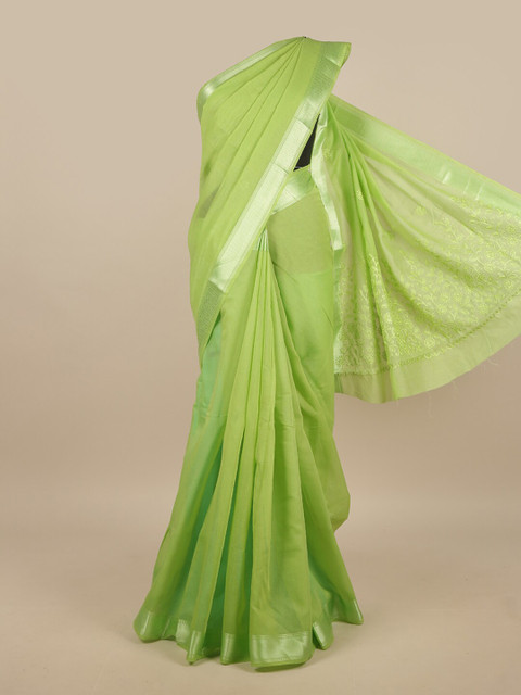 

Pothys Green & Silver-Toned Embroidered Chanderi Saree