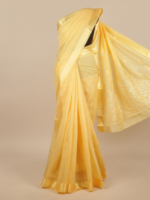 

Pothys Yellow & Gold-Toned Embroidered Chanderi Saree