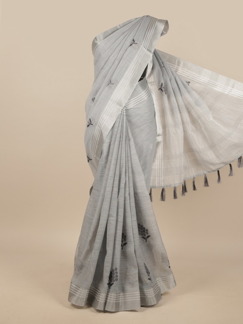 

Pothys Grey & Black Ethnic Motifs Zari Linen Blend Saree