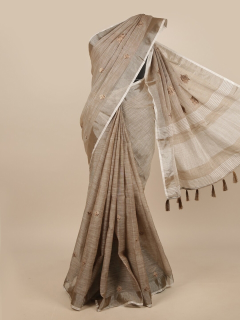

Pothys Brown & Gold-Toned Ethnic Motifs Linen Blend Saree