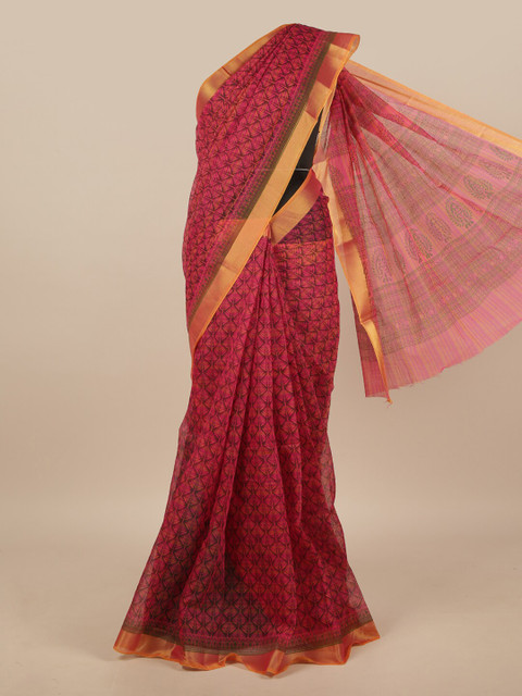 

Pothys Pink & Gold-Toned Ethnic Motifs Saree