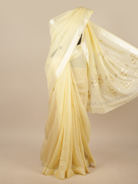 

Pothys Yellow & Silver-Toned Ethnic Motifs Zari Saree