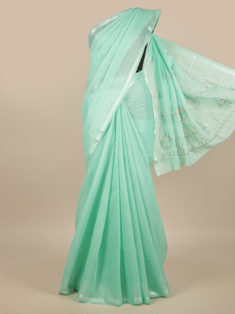 

Pothys Green & Silver-Toned Ethnic Motifs Zari Saree