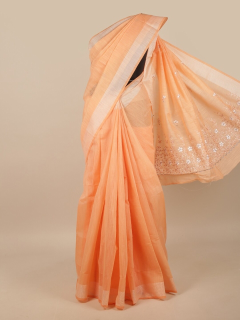 

Pothys Orange & Silver-Toned Floral Saree