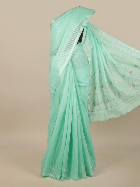 

Pothys Green & Silver-Toned Ethnic Motifs Saree