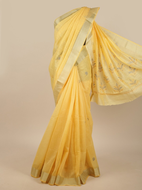 

Pothys Yellow & Silver-Toned Ethnic Motifs Saree
