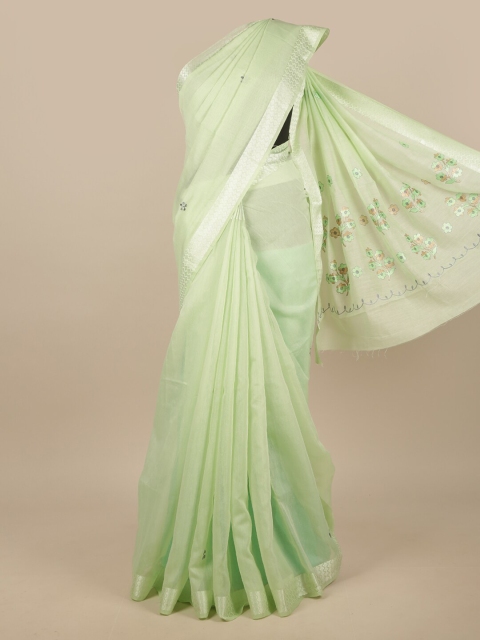 

Pothys Green & Silver-Toned Ethnic Motifs Saree