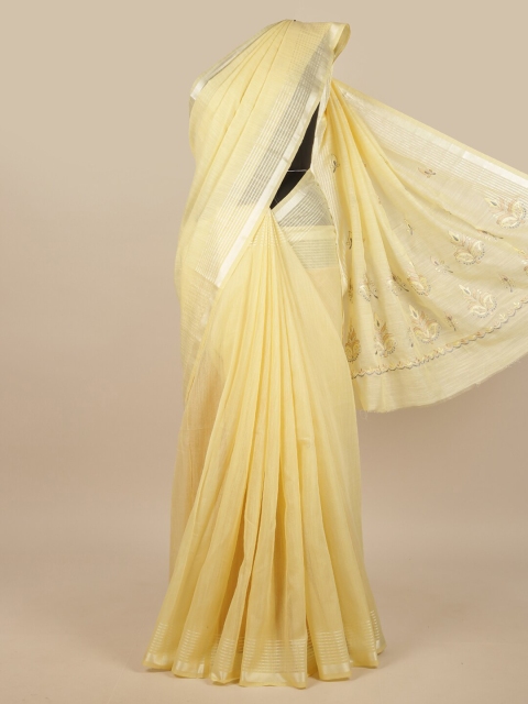 

Pothys Yellow & Silver-Toned Floral Zari Saree
