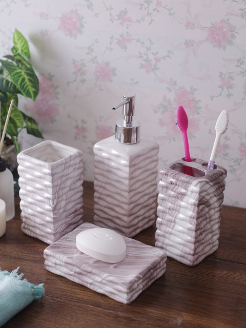 

House Of Accessories Set Of 4 Brown & White Textured Bathroom Accessories