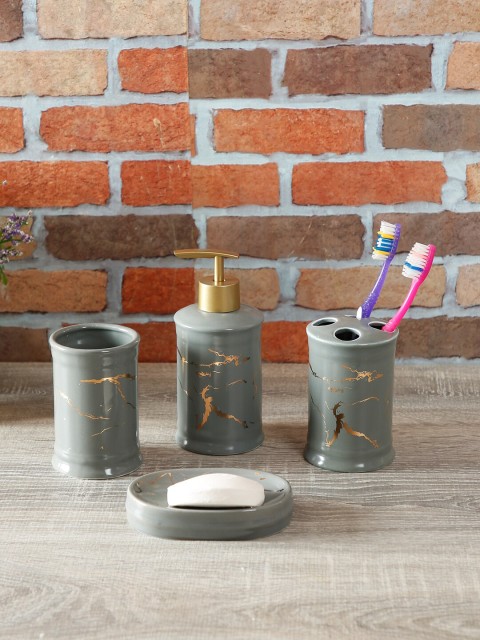 

House Of Accessories Set Of 4 Grey Solid Bathroom Accessories