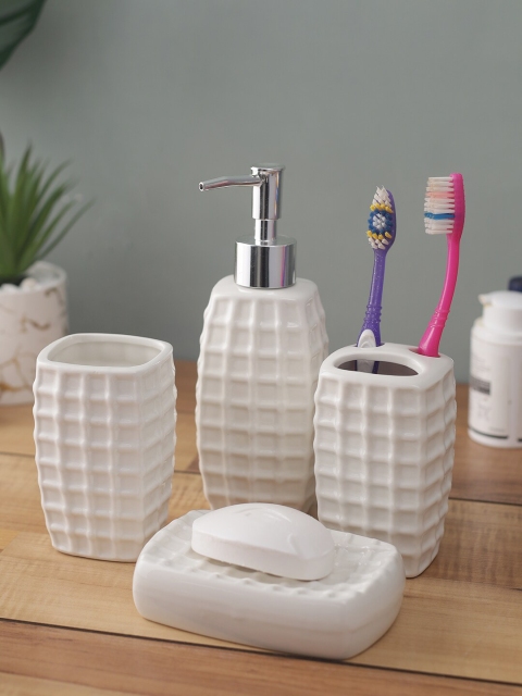 

House Of Accessories Set Of 4 White Solid Bathroom Accessories