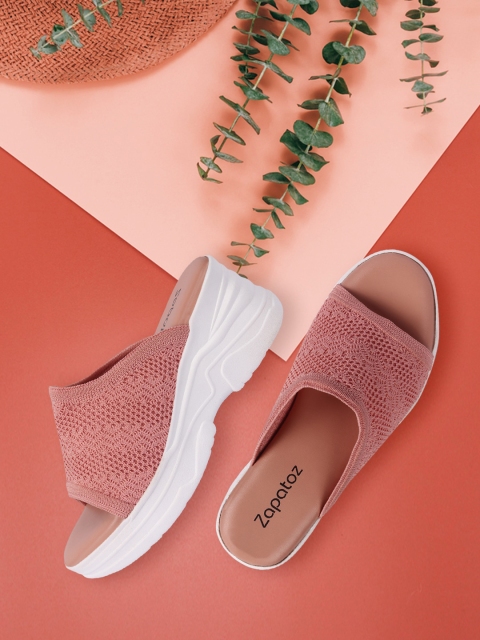 

ZAPATOZ Women Pink PU Wedge Pumps with Laser Cuts