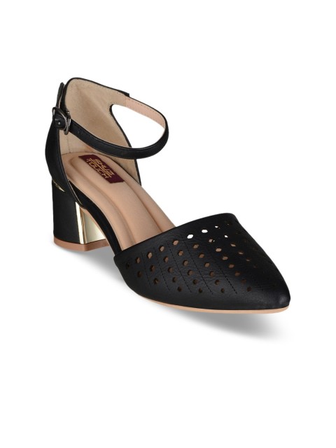 

SHUZ TOUCH Black Block Heels with Laser Cuts