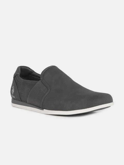 

U S Polo Assn Men Grey Textured Slip-On Sneakers