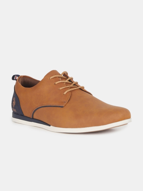 

U S Polo Assn Men Tan Colourblocked PU Derbys