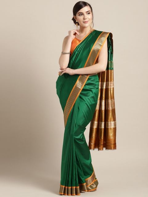 

Ishin Green & Gold-Toned Woven Design Zari Art Silk Mysore Silk Saree