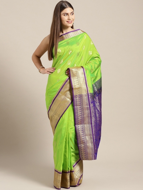 

Ishin Green & Purple Paisley Zari Silk Blend Mysore Silk Saree