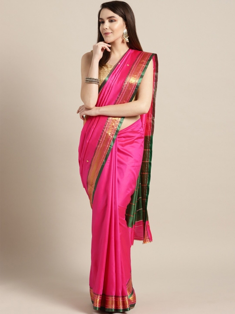 

Ishin Pink & Green Ethnic Motifs Zari Art Silk Mysore Silk Saree