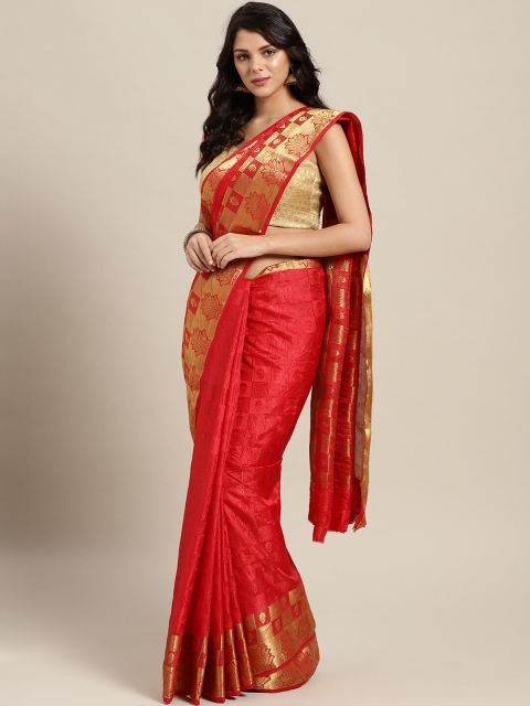 

Ishin Red & Gold-Toned Ethnic Motifs Zari Art Silk Mysore Silk Saree