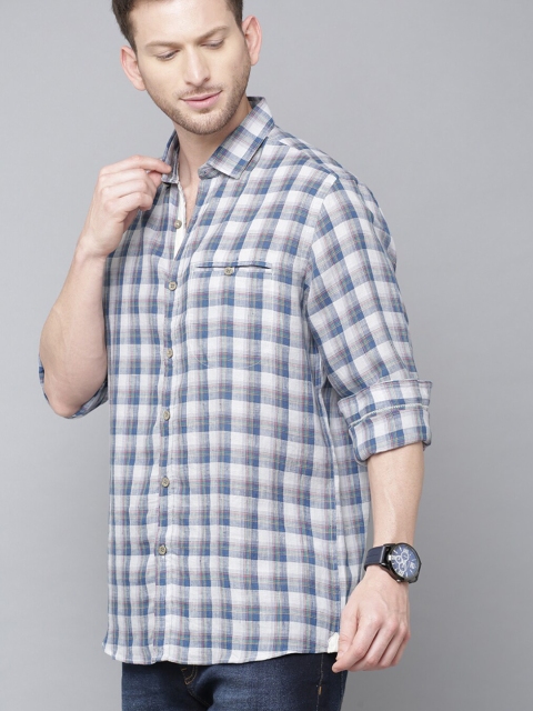 

Linen Club Men Blue Opaque Checked Casual Linen Shirt