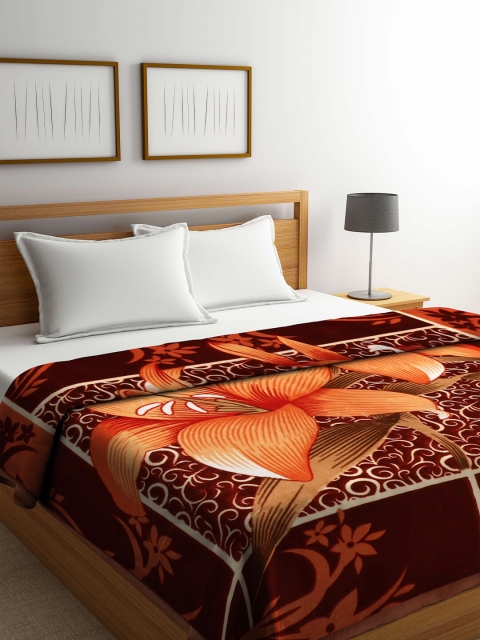 

Arrabi Brown Floral Printed Mild Winter 210 GSM Double Bed Blanket