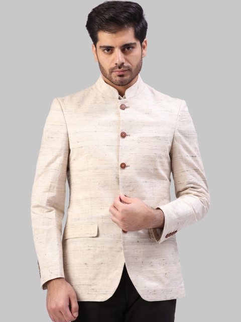 

Raymond Men Beige Self Design Bandhgala Blazer