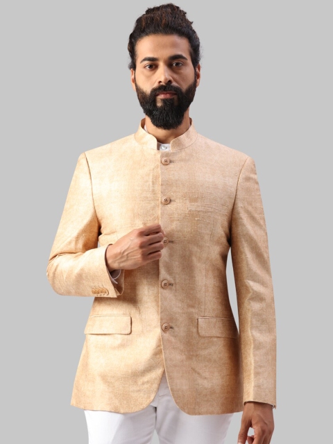 

Raymond Men Beige Self Design Bandhgala Blazer