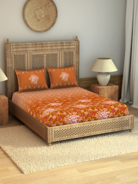 

SPACES Rangana Niyama Orange & Pink Floral 210 TC Pure Cotton King Bedsheet with 2 Pillow Covers