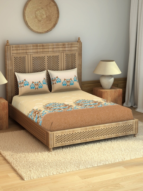 

SPACES Rangana Niyama Beige & Blue Floral 210 TC Pure Cotton King Bedsheet with 2 Pillow Covers