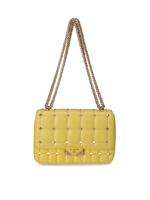 

Da Milano Yellow Embellished Leather Structured Shoulder Bag with Quilted