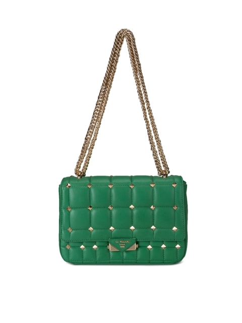 

Da Milano Green & Gold Embellished Structured Shoulder Bag With Quilted Detailing