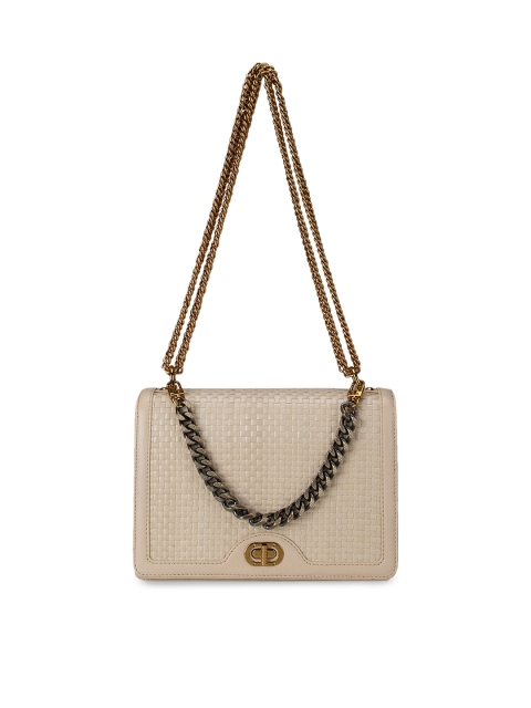 

Da Milano Woman Off White Textured Leather Structured Sling Bag