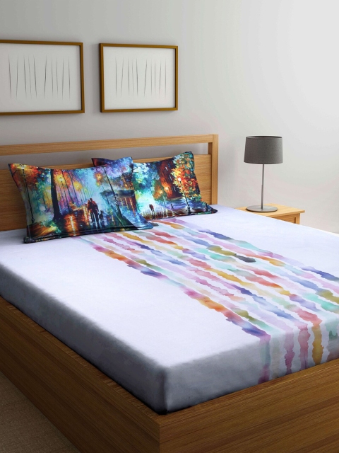 

BOMBAY DYEING Blue & Pink 160 TC King Bedsheet with 2 Pillow Covers
