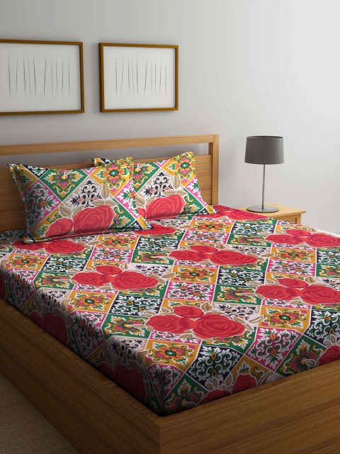 

BOMBAY DYEING Red & White 104 TC Queen Bedsheet with 2 Pillow Covers